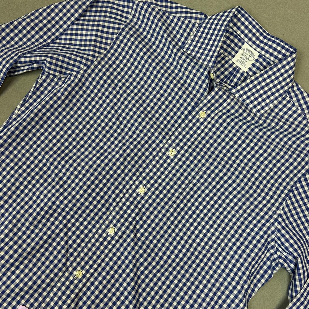 Brooks Brothers Dress Shirt Regent Non-Iron Gingham Mens 15.5-34 Blue